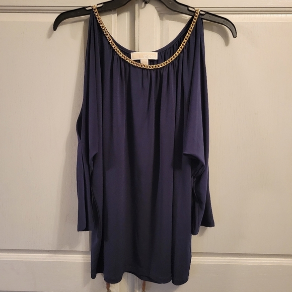 Michael Kors Tops - Michael Kors Cold Shoulder Gold Chain Neckline Blouse